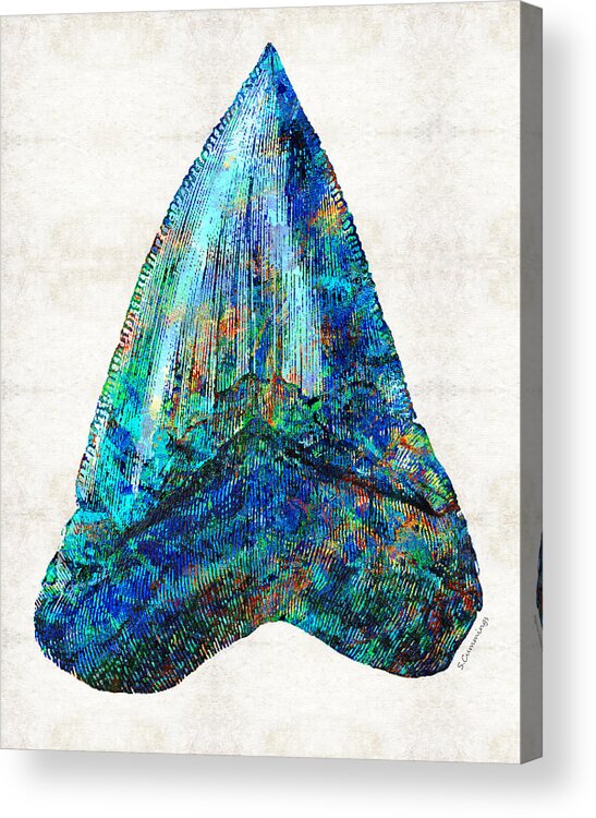 Shark Acrylic Print featuring the painting Blue Shark Tooth Art by Sharon Cummings by Sharon Cummings