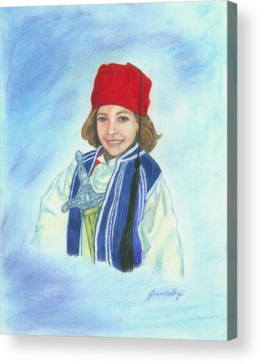 Portrait Acrylic Print featuring the painting Boy in Greek Costume by Jeanne Juhos