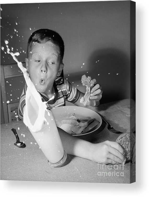 1960s Acrylic Print featuring the photograph Boy Knocking Over Milk, C.1960s by Debrocke/ClassicStock