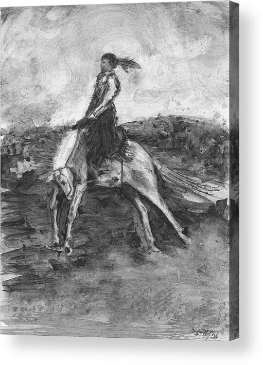 Horse Acrylic Print featuring the painting Woman Bronc Rider by Sheila Johns