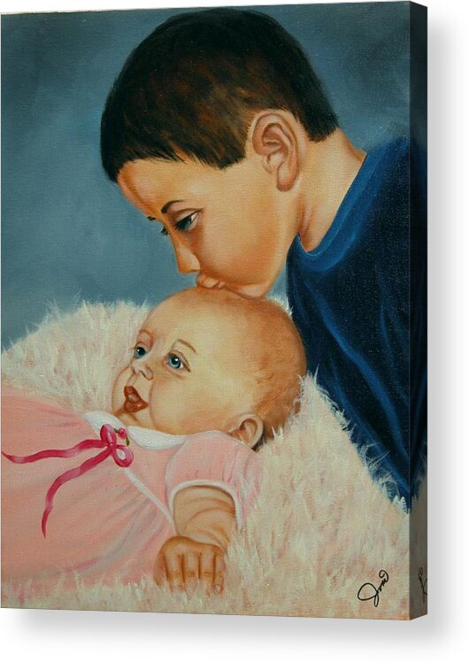 Children Acrylic Print featuring the painting Brother and Sister by Joni McPherson