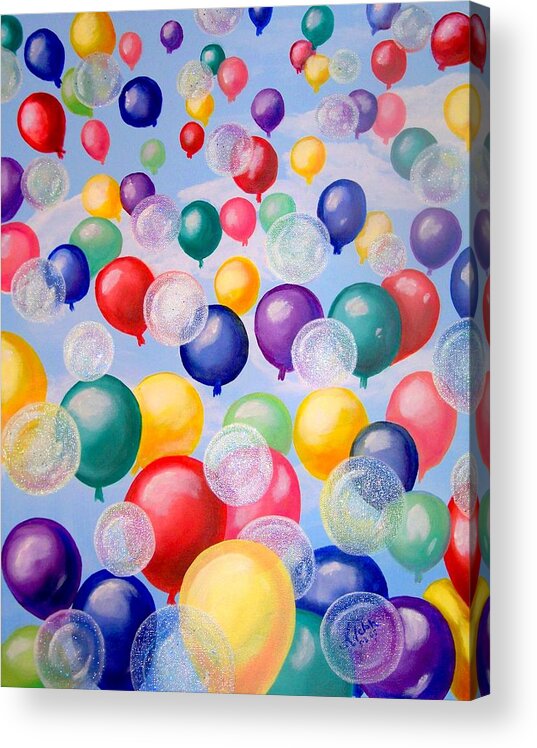 Balloons Acrylic Print featuring the painting Bubbling Balloons by Kathern Ware