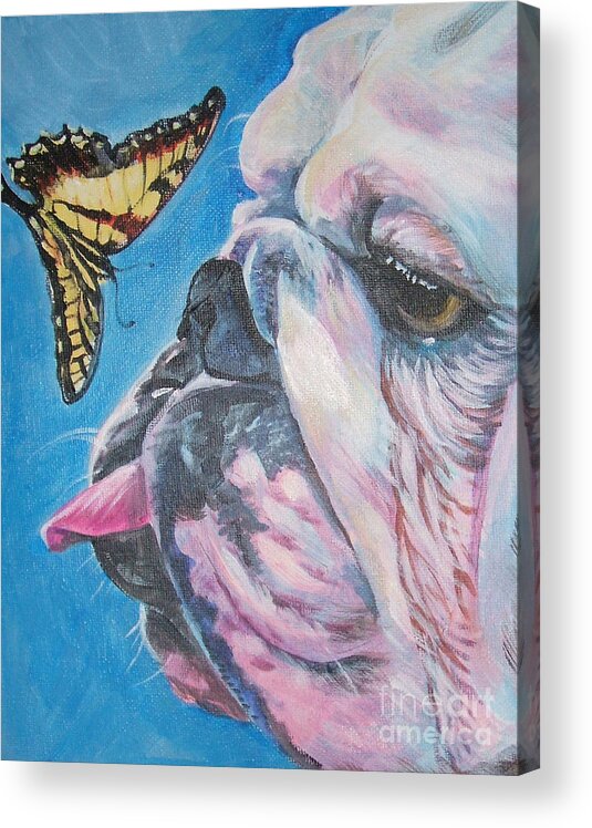 Bulldog Acrylic Print featuring the painting Bulldog and butterfly by Lee Ann Shepard