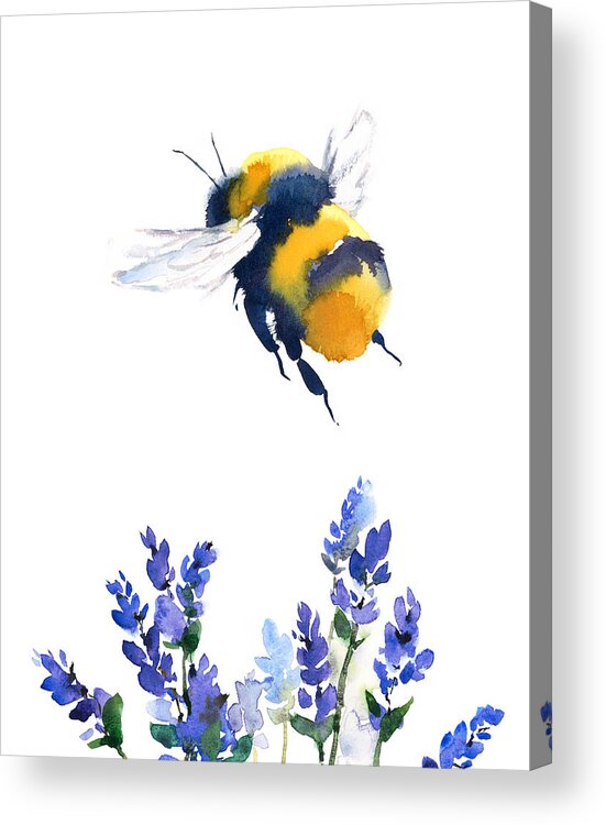Watercolor Acrylic Print featuring the painting Bumblebee by Maria Stezhko