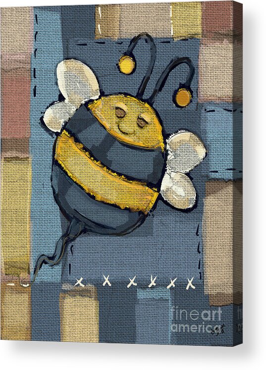 Bumble Acrylic Print featuring the mixed media Busy Bee by Carrie Joy Byrnes