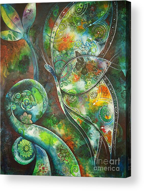 Butterfly Acrylic Print featuring the painting Butterfly with Koru by Reina Cottier by Reina Cottier