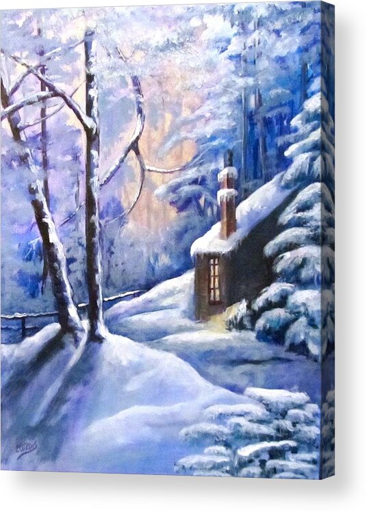 Snow Acrylic Print featuring the painting Cabin in the Woods by Barbara O'Toole