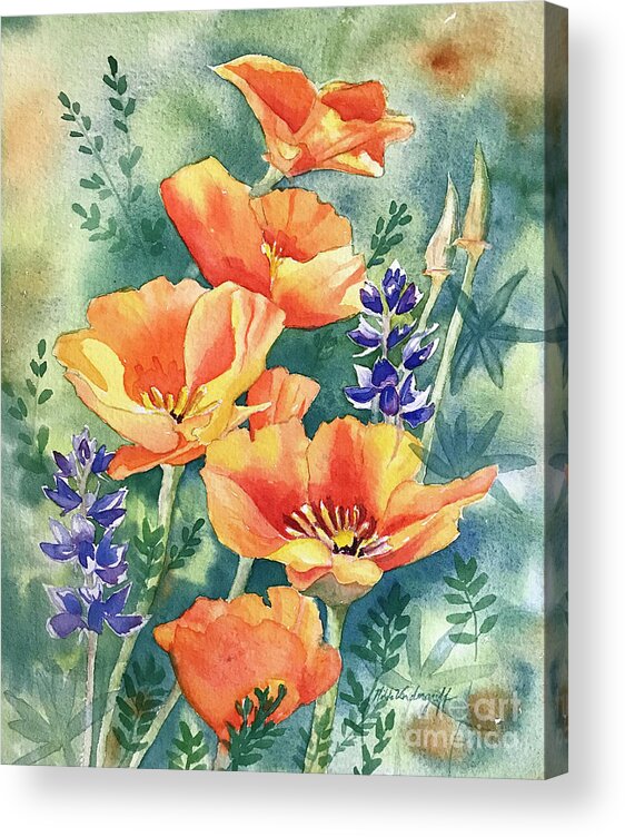 California Poppies Acrylic Print featuring the painting California Poppies in Bloom by Hilda Vandergriff
