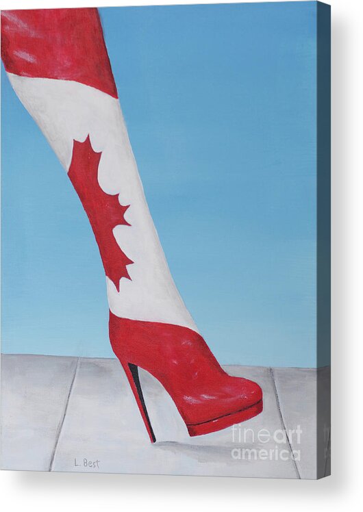 Canada150 Acrylic Print featuring the painting Canadian Kinky Boot by Laurel Best