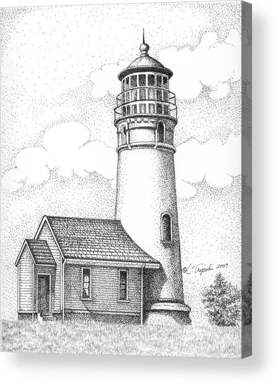 Lighthouse Acrylic Print featuring the drawing Cape Blanco Lighthouse by Lawrence Tripoli