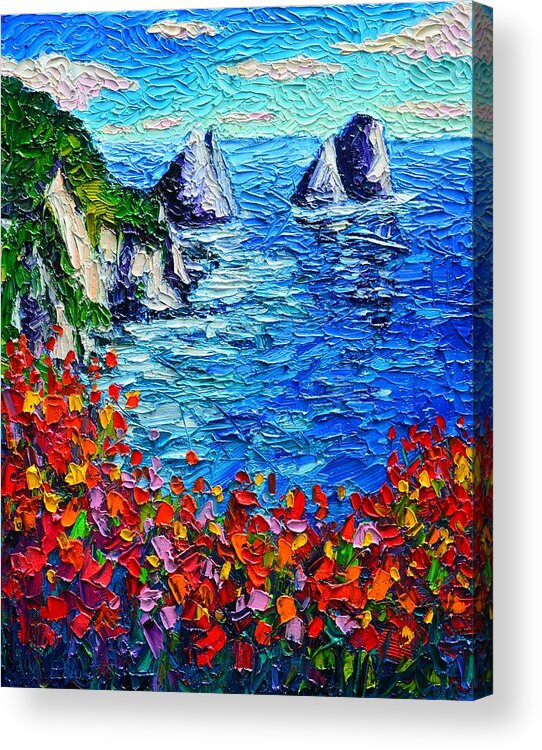 Capri Acrylic Print featuring the painting Capri Faraglioni 2 Italy Colors Modern Impressionist Palette Knife Oil Painting Ana Maria Edulescu by Ana Maria Edulescu