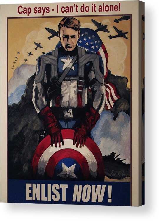 Avengers Acrylic Print featuring the painting Captain America Recruiting Poster by Dale Loos Jr