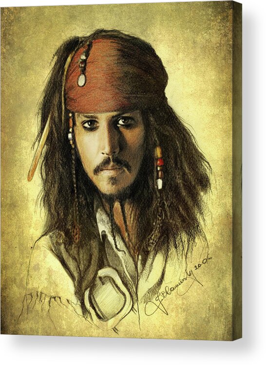 Face Acrylic Print featuring the drawing Captain Jack Sparrow by Jaroslaw Blaminsky