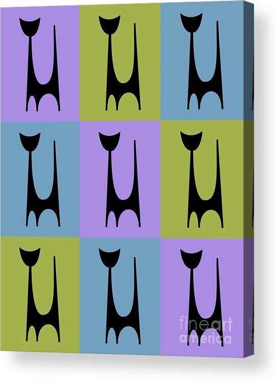 Atomic Cat Acrylic Print featuring the digital art Cat 1 Purple Green and Blue by Donna Mibus