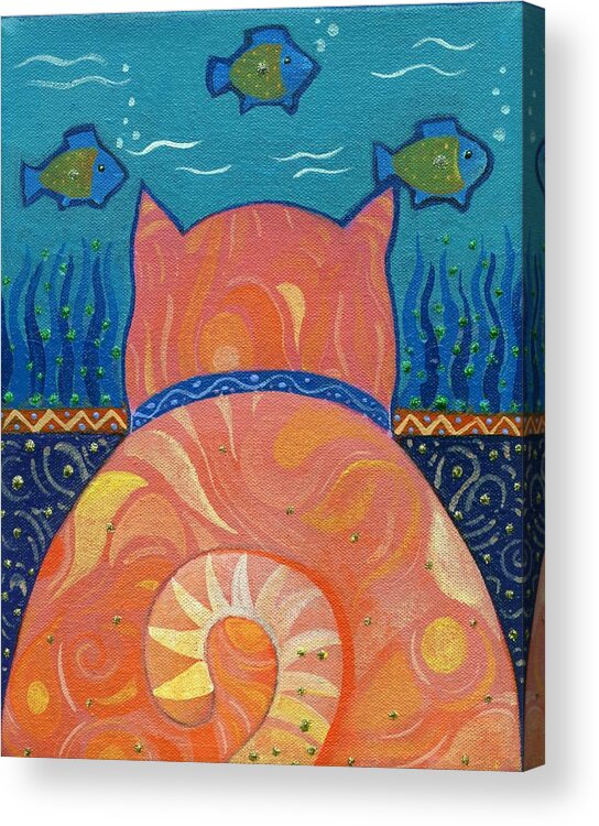 Cat Acrylic Print featuring the painting Cat Tales by Helena Tiainen