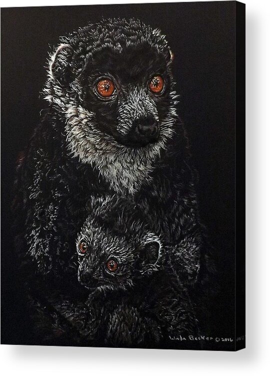 Animal Acrylic Print featuring the painting Catherina and baby Abby by Linda Becker