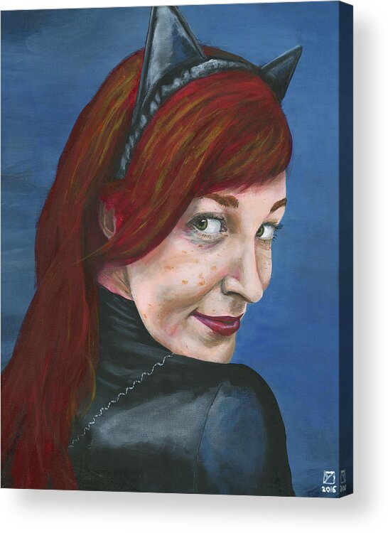Cosplay Acrylic Print featuring the painting Catwoman by Matthew Mezo