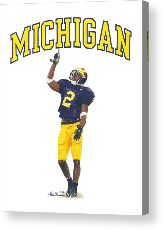 Michigan Wolverines Acrylic Print featuring the drawing Charles Woodson by Chris Brown