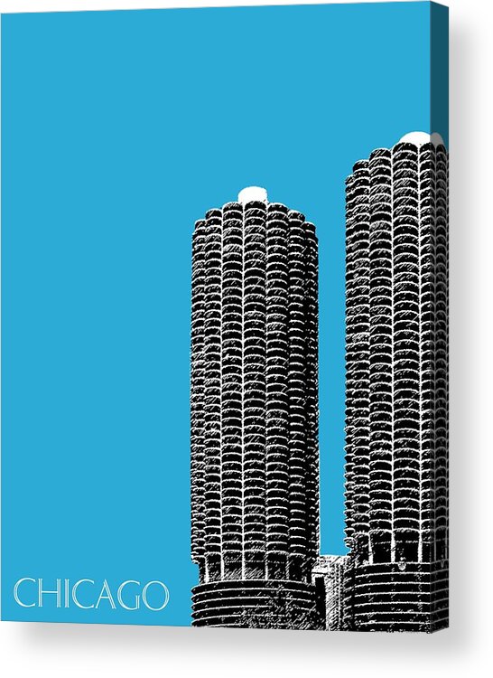 Architecture Acrylic Print featuring the digital art Chicago Skyline Marina Towers - Teal by DB Artist