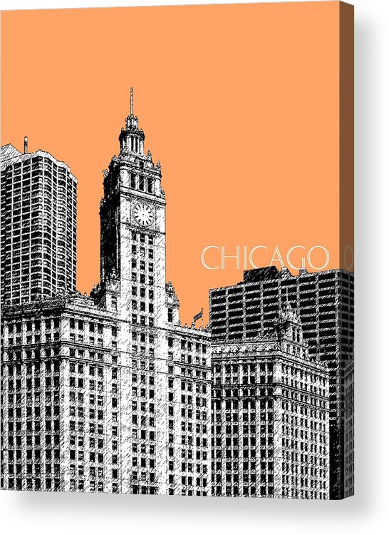 Architecture Acrylic Print featuring the digital art Chicago Wrigley Building - Salmon by DB Artist