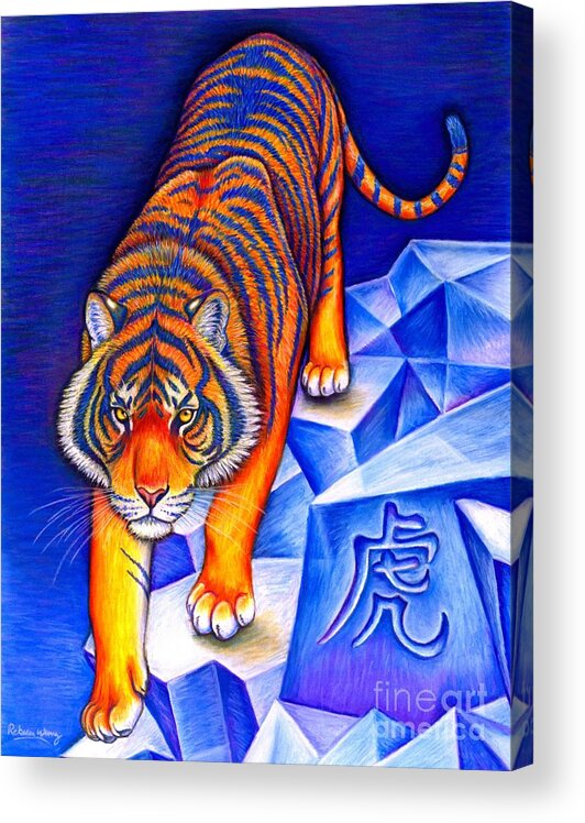 Tiger Acrylic Print featuring the drawing Chinese Zodiac - Year of the Tiger by Rebecca Wang