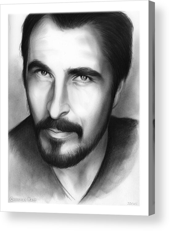 Christian Bale Acrylic Print featuring the drawing Christian Bale by Greg Joens