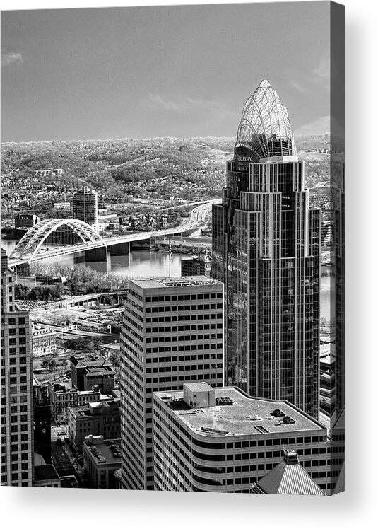 Cincinnati View Black And White Acrylic Print featuring the photograph Cincinnati View Black and White by Phyllis Taylor
