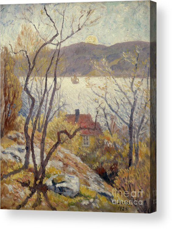 Edvard Diriks Acrylic Print featuring the painting Coast landscape with house by O Vaering