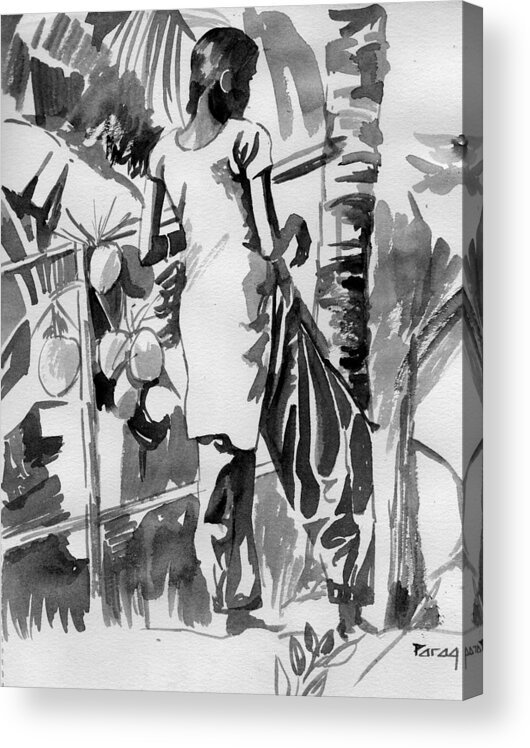 Alleppy Acrylic Print featuring the drawing Coconut Seller from Alleppy by Parag Pendharkar