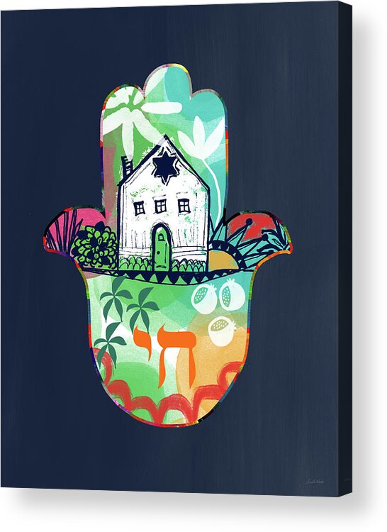 Hamsa Acrylic Print featuring the mixed media Colorful Home Hamsa- Art by Linda Woods by Linda Woods