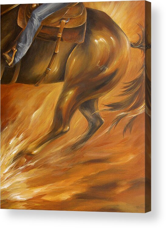 Horse Rodeo Sport Cutting Reining Western Cowboy Acrylic Print featuring the painting Cutting Horse Closeup 2 by Dina Dargo