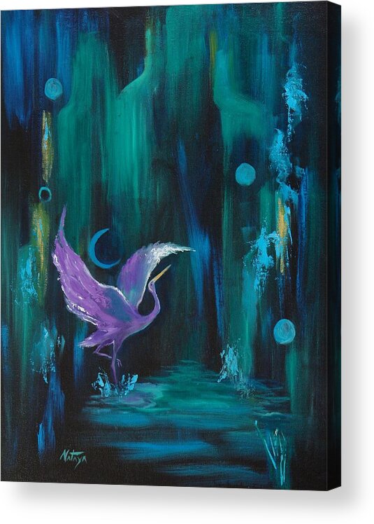 Crane Acrylic Print featuring the painting Dancing In The Dark by Nataya Crow