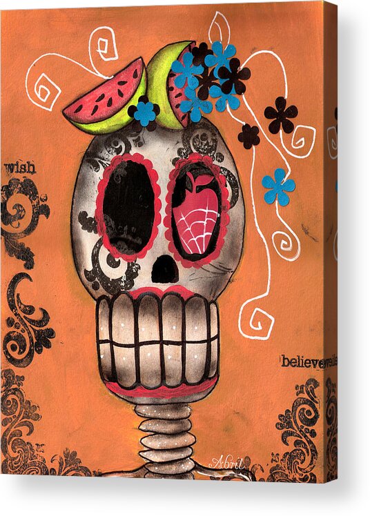 Day Of The Dead Acrylic Print featuring the painting Day of the Dead Watermelon by Abril Andrade