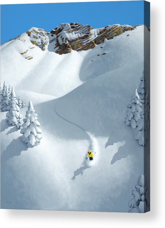 Ski Acrylic Print featuring the painting Descending the Castle by Chris Miles