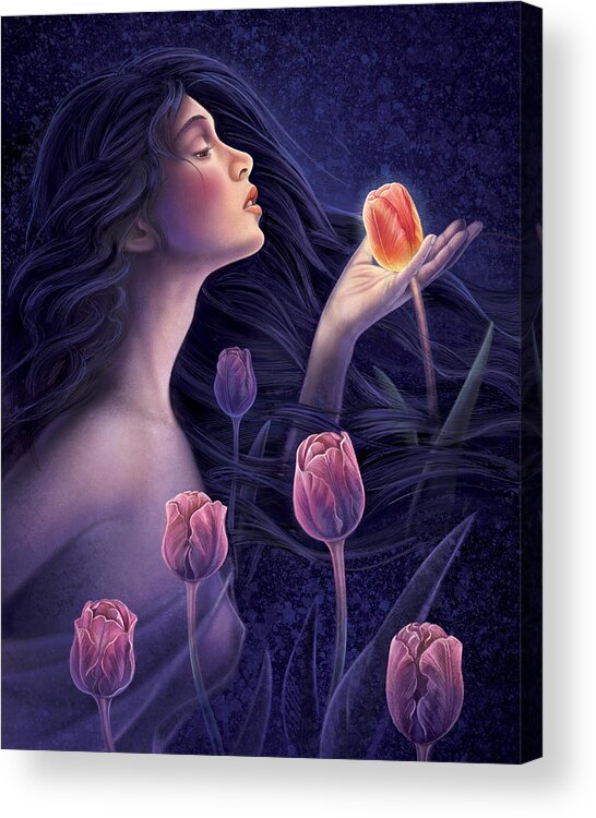 Tulips Acrylic Print featuring the painting Devotee to Beauty by Anne Wertheim