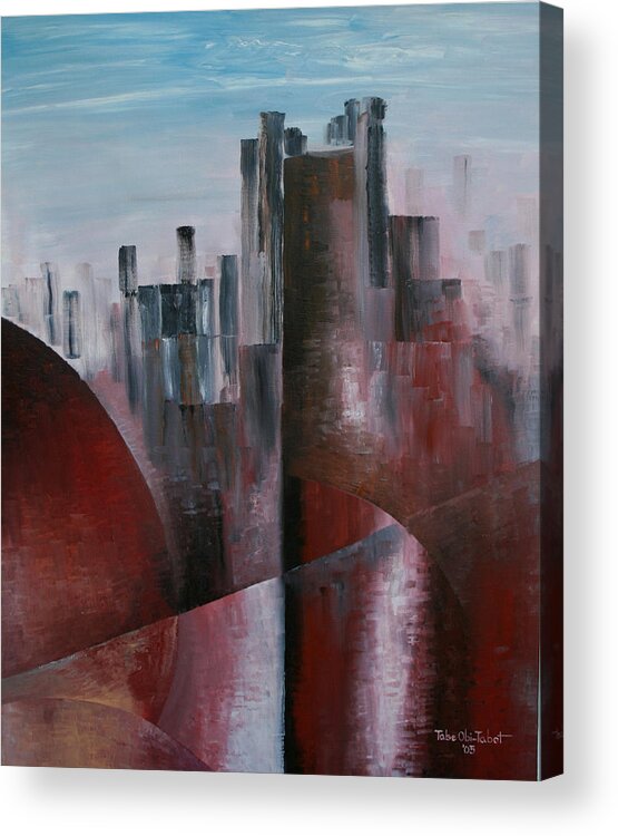Downtown Acrylic Print featuring the painting Downtown by Obi-Tabot Tabe