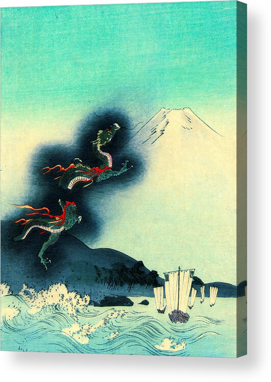 Dragon And Mount Fuji 1910 Acrylic Print featuring the photograph Dragon and Mount Fuji 1910 by Padre Art