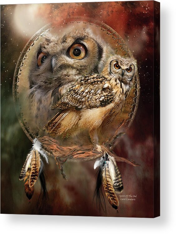 Carol Cavalaris Acrylic Print featuring the mixed media Dream Catcher - Spirit Of The Owl by Carol Cavalaris