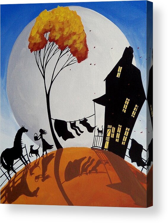 Landscape Acrylic Print featuring the painting Drink Of Water - silhouette farm landscape by Debbie Criswell