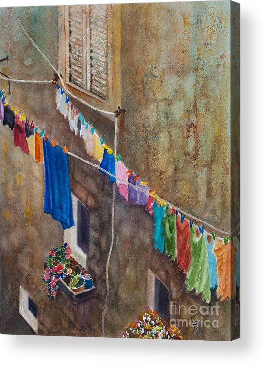 Laundry Acrylic Print featuring the painting Drying Time by Karen Fleschler