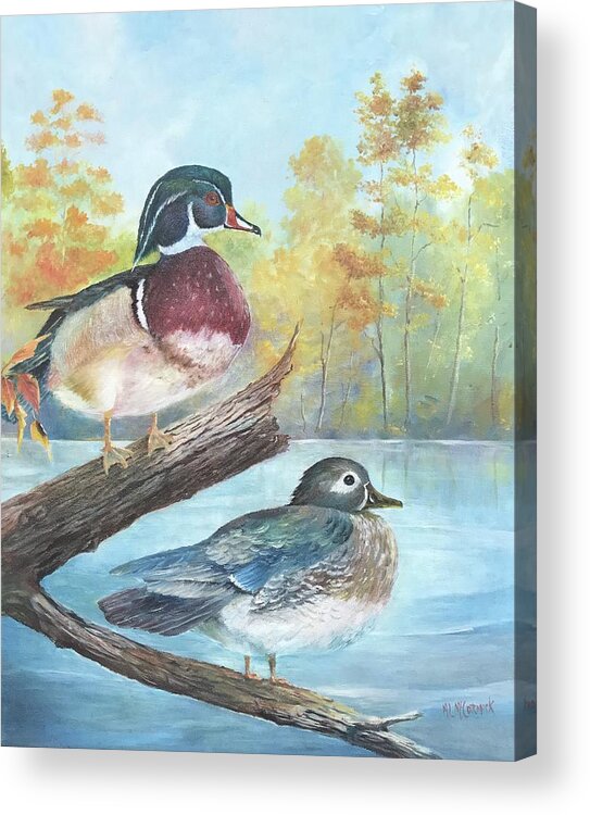 Duck Acrylic Print featuring the painting Wood Ducks by ML McCormick
