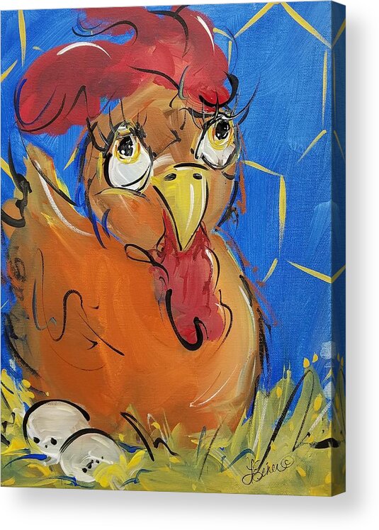 Hen Acrylic Print featuring the painting Eggs for Breakfast by Terri Einer