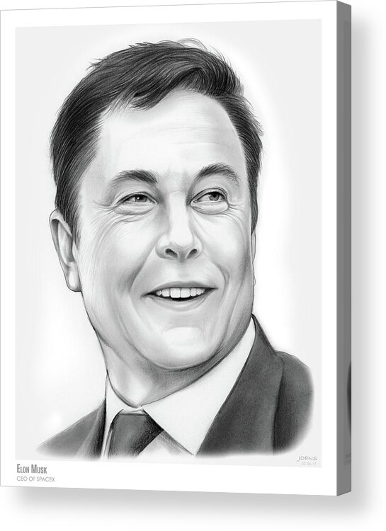 Elon Musk Acrylic Print featuring the drawing Elon Musk by Greg Joens