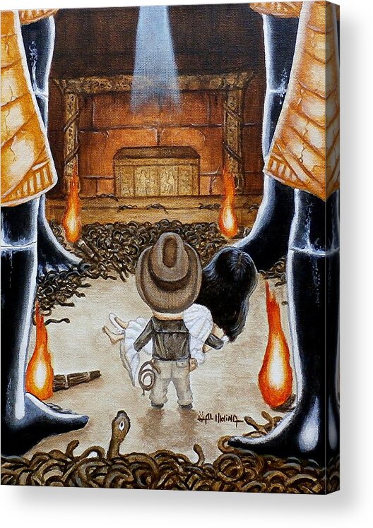 Raiders Of The Lost Ark Acrylic Print featuring the painting Escape from the Well of Souls by Al Molina