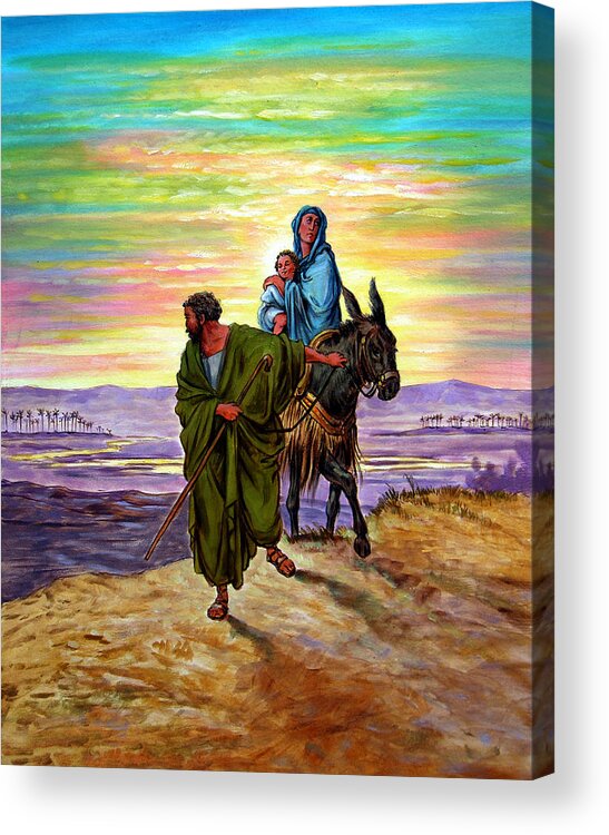 Jesus Acrylic Print featuring the painting Escape into Egypt by John Lautermilch