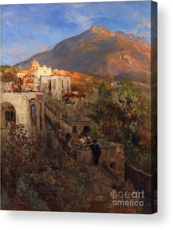 Oswald Achenbach Acrylic Print featuring the painting Evening In Ischia With View On The Monte Epomeo by MotionAge Designs