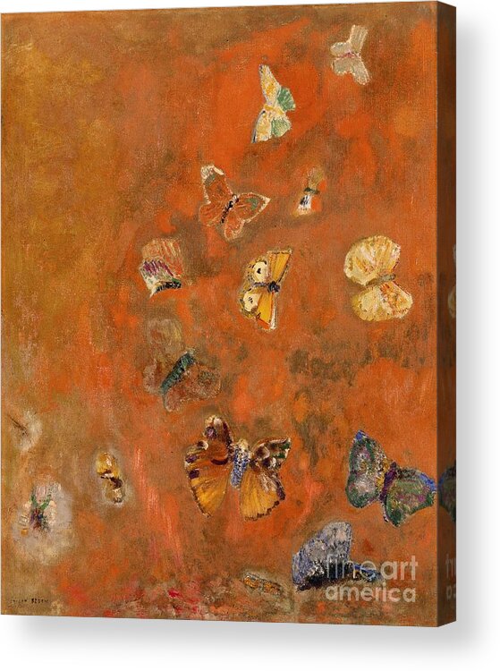 Evocation Acrylic Print featuring the painting Evocation of Butterflies by Odilon Redon