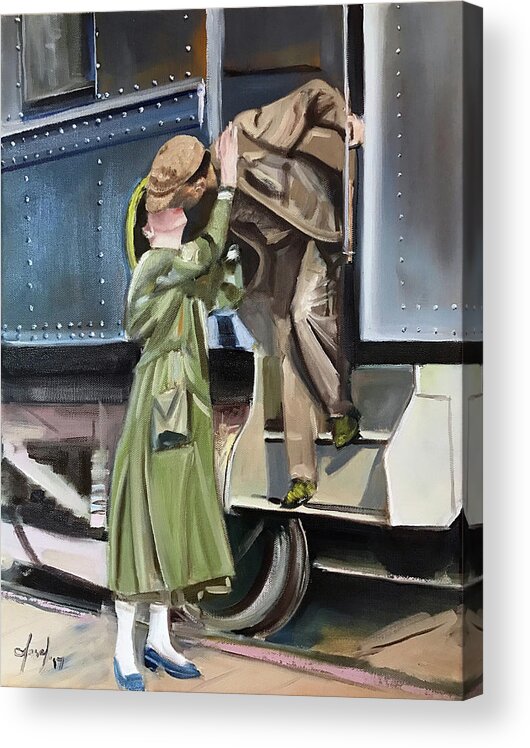 World War One Acrylic Print featuring the painting Farewell Kiss by Josef Kelly