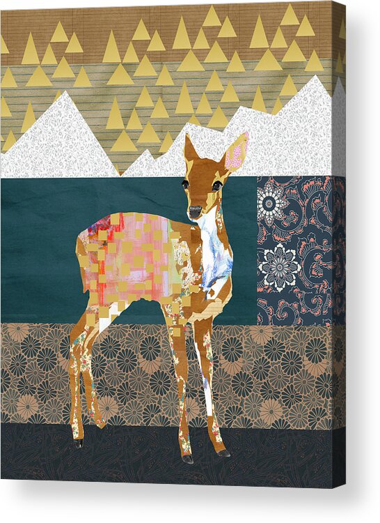 Fawn Collage Acrylic Print featuring the mixed media Fawn Collage by Claudia Schoen