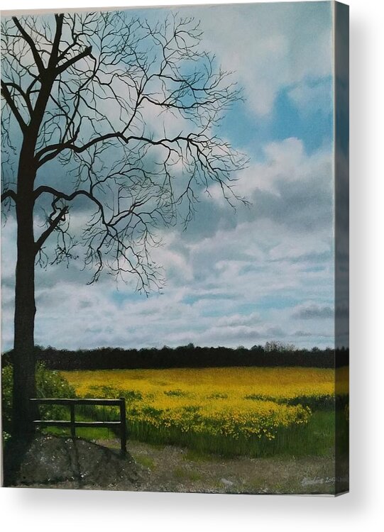 Landscape Acrylic Print featuring the painting Fields of Yellow by Caroline Philp